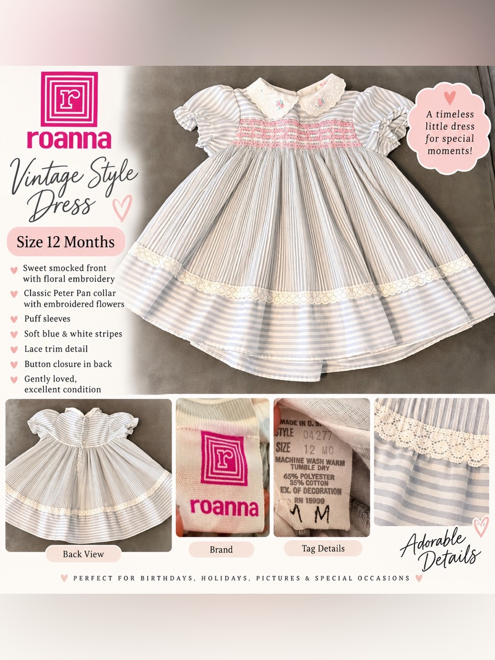 Rosanna Blue, White & Pink Striped Peter Pan Collar Dress